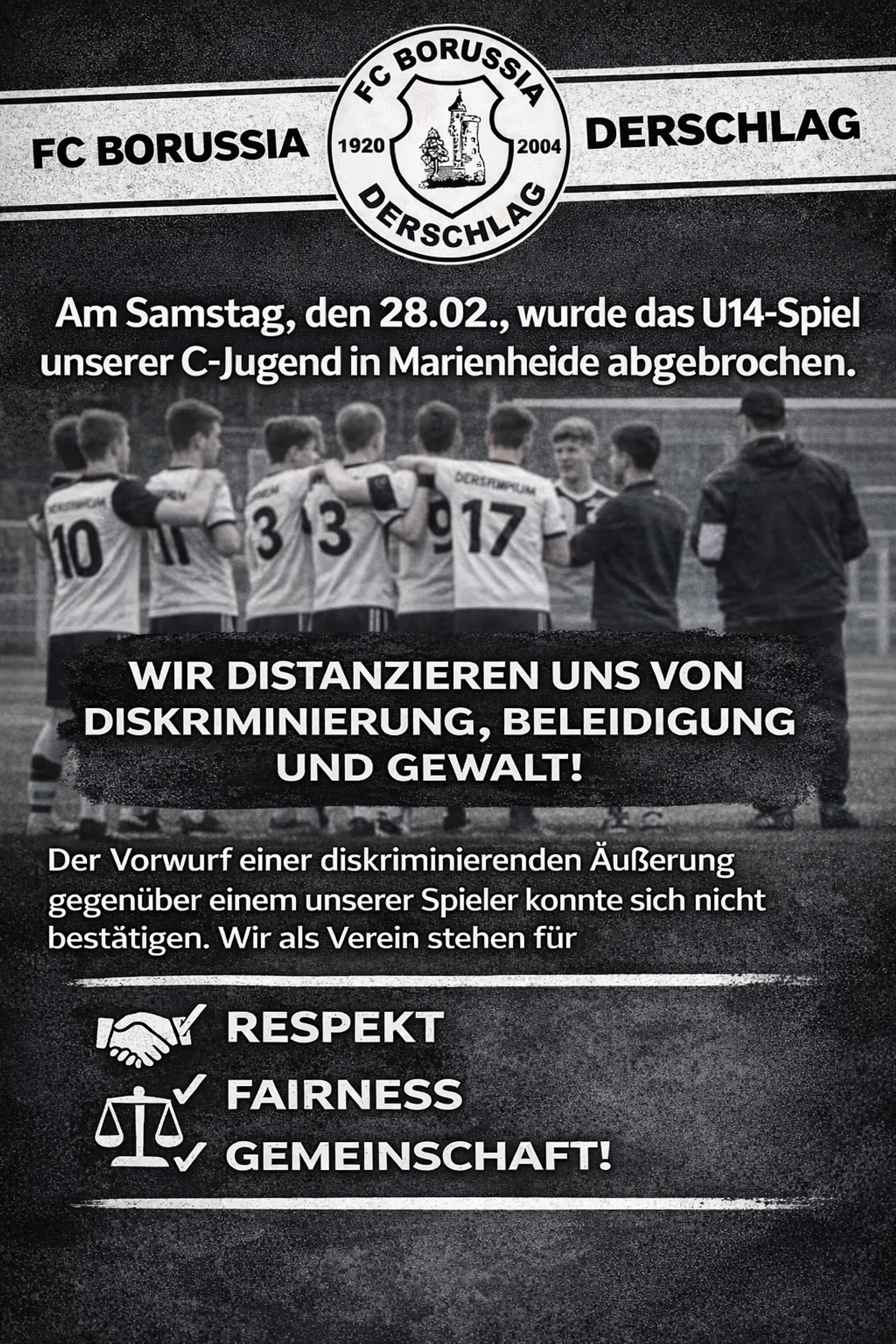 Stellungnahme zum Spielabbruch der U14